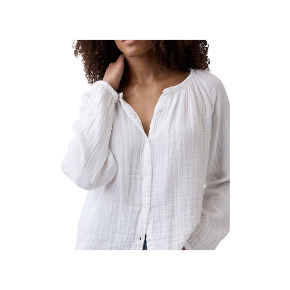 Quince Top Women's Medium White Long Sleeve Gauze Button Front Minimalist